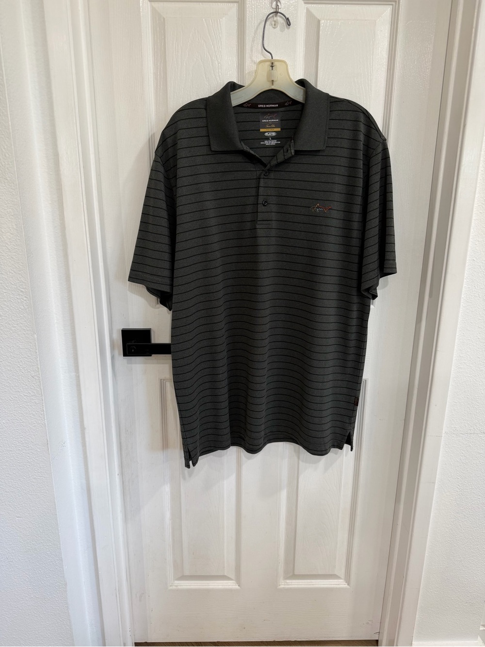 Greg Norman Tasso Elba Five Iron Men’s Large Striped Golf Polo